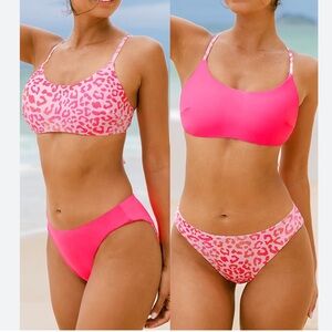 Cupshe Reversible Pink Leopard Bikini Set - Top Size M - Bottom Size L